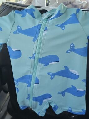 Carter's Aqua Whale Zip-Up Rash Guard
